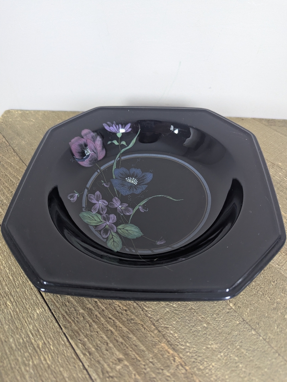 Mikasa Midnight Magic Rimmed Bowls Set of 4 Black Floral 8” Vintage